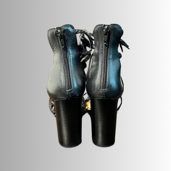 Steve Madden Black Braided Leather Tarra Block Heels, Strappy, Size 9 - Picture 5 of 7